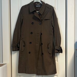Kookai Double-Breasted Olive Brown Trench Coat